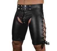 Rrongwn Pantaloni corti in pelle da uomo, colore nero, pantaloncini in pelle PU, effetto bagnato, pantaloncini corti, punk clubwear biker, rocker da moto, pantaloncini sexy, Nero , M
