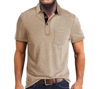 Rrongwn Polo da uomo a maniche corte, in cotone leggero, con colori sfumati, ad asciugatura rapida, traspirante, da tennis, da lavoro, beige., S