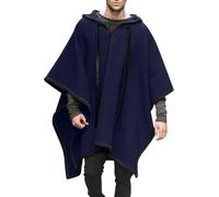 Rrongwn Poncho in lana da uomo, poncho con cappuccio e pancho, da uomo, poncho in lana messicano, invernale, cowboy hippie, comodo, abbigliamento da casa, alla moda, casual, con cappuccio, Blu marino,