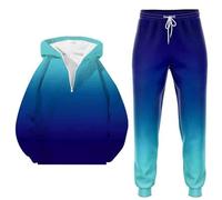 Rrongwn Tuta da jogging da uomo 3D con sfumatura di colore 3D, abbigliamento sportivo, in due pezzi, Y2K, Hip Hop, 2 pezzi, con cappuccio e pantaloni da jogging, casual, per la casa, Blu scuro, XXL