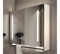 RRrawgff Armadietto portamedicinali a Parete con LED Grigio, con Contenitore e Display dell'ora, Specchio antiappannamento con Illuminazione Frontale, Facile da installare e antiruggine, 39,3 Pollici
