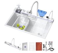 RRrawgff Lavello a Doppia Cascata con Display a LED, lavabicchieri, Dispenser di Sapone, Miscelatore a Cascata, comandi da appoggio - Lavello da Cucina per postazione di Lavoro (68 * 46 * 22