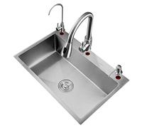 RRrawgff Lavello da Cucina in Acciaio Inox a Una Vasca, lavello da Incasso sul Piano di Lavoro, lavello da Bar per la casa, lavello con sifone e Miscelatore (Colore: Argento, Dimensioni: 50 * 45 cm)