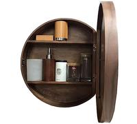 RRrawgff Mobiletto portaoggetti da Parete per Bagno con Specchio e ripiano a 3 Livelli - Mobili da Parete in Legno per Bagno, Ripiani Rotondi per armadietto portamedicinali con Specchio