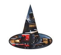 RRSZCC Cappello da strega invernale con stampa di treno notturno della neve, per Halloween, cosplay, feste, vacanze, decorazione