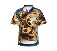 RRSZCC Cookies Food Chocolate Chips Biscotti Stampa Uomini Leggero Hawaiian Camicia Casual Manica Corta per Estate Spiaggia Vacanze, Nero , L