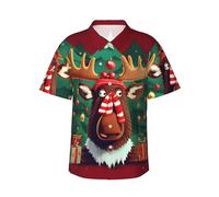 RRSZCC Divertente camicia hawaiana leggera da uomo con stampa di alce natalizia, casual, a maniche corte, per vacanze estive al mare, Nero , L