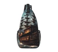 RRSZCC Fantasy Pirate Nave Sling Borsa Petto Per Gli Uomini E Le Donne Piccola Borsa A Tracolla Impermeabile Mini Crossbody Daypack Per Escursionismo