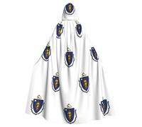 RRSZCC Mantello da strega con bandiera del Massachusetts, mantello con cappuccio per Halloween, costume da regina e re, costume rinascimentale medievale per cosplay