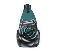 RRSZCC Teal Gray Rose Flower Sling Chest Bag Per Gli Uomini E Le Donne Piccola Borsa A Tracolla Impermeabile Mini Crossbody Daypack Per Escursionismo