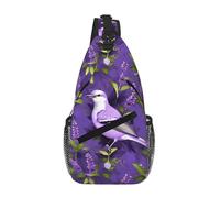 RRSZCC Uccello In Viola Lavanda Fiori Floreali Sling Borsa Petto Per Uomini E Donne Piccola Borsa A Tracolla Impermeabile Mini Crossbody Daypack Per Escursionismo