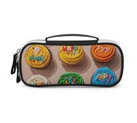 Rrtsmsgh Astuccio colorato con scritta "Happy Birthday", grande capacità, piccola borsa per il trucco in pelle PU con cerniera e manico, astuccio portatile per ufficio e cosmetici