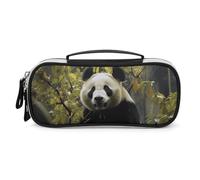 Rrtsmsgh Astuccio con panda, grande capacità, piccola borsa per il trucco in pelle PU con cerniera e manico, astuccio portatile per ufficio, cosmetici
