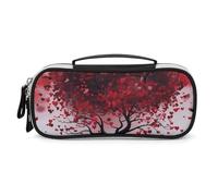 Rrtsmsgh Astuccio per matite con albero e cuore rosso, grande capacità, piccola borsa per il trucco in pelle PU con cerniera e manico, astuccio portatile per ufficio e cosmetici