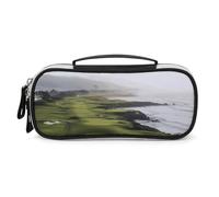 Rrtsmsgh Astuccio per matite con campo da golf sul mare, grande capacità, piccola borsa per il trucco in pelle PU con cerniera e manico, astuccio portatile per ufficio e cosmetici