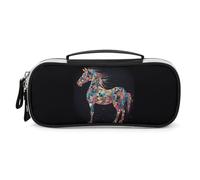 Rrtsmsgh Astuccio per matite con cavalli colorati, grande capacità, piccola borsa per il trucco in pelle PU con cerniera e manico, astuccio portatile per ufficio e cosmetici