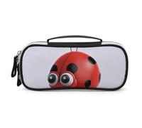 Rrtsmsgh Astuccio per matite con coccinella rossa, grande capacità, piccola borsa per il trucco in pelle PU con cerniera e manico, astuccio portatile per ufficio e cosmetici