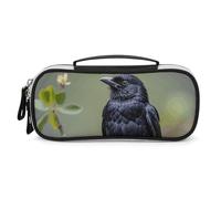 Rrtsmsgh Astuccio per matite con corvo nero su un ramo, grande capacità, piccola borsa per il trucco in pelle PU con cerniera e manico, astuccio portatile per ufficio e cosmetici
