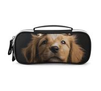 Rrtsmsgh Astuccio per matite con cucciolo con corona, grande capacità, piccola borsa per il trucco in pelle PU con cerniera e manico, astuccio portatile per ufficio e cosmetici