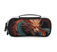 Rrtsmsgh Astuccio per matite con drago cinese, grande capacità, piccola borsa per il trucco in pelle PU con cerniera e manico, astuccio portatile per ufficio e cosmetici