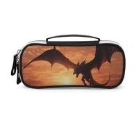 Rrtsmsgh Astuccio per matite con drago volante e tramonto, grande capacità, piccola borsa per il trucco in pelle PU con cerniera e manico, astuccio portatile per ufficio e cosmetici