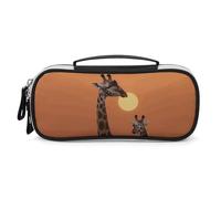 Rrtsmsgh Astuccio per matite con giraffa al tramonto, grande capacità, piccola borsa per il trucco in pelle PU con cerniera e manico, astuccio portatile per ufficio e cosmetici