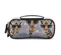 Rrtsmsgh Astuccio per matite con giraffe che indossano occhiali da sole, grande capacità, piccola borsa per il trucco in pelle PU con cerniera e manico, astuccio portatile per ufficio, cosmetici