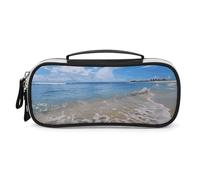 Rrtsmsgh Astuccio per matite con mare e spiaggia, grande capacità, piccola borsa per il trucco in pelle PU con cerniera e manico, astuccio portatile per ufficio e cosmetici