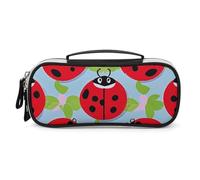 Rrtsmsgh Astuccio per matite con motivo coccinella rossa, grande capacità, piccola borsa per il trucco in pelle PU con cerniera e manico, astuccio portatile per ufficio, cosmetici