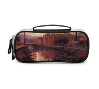 Rrtsmsgh Astuccio per matite con motivo Roma al tramonto, grande capacità, piccola borsa per il trucco in pelle PU con cerniera e manico, astuccio portatile per ufficio e cosmetici