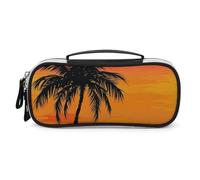 Rrtsmsgh Astuccio per matite con palma al tramonto, grande capacità, piccola borsa per il trucco in pelle PU con cerniera e manico, astuccio portatile per ufficio, cosmetici