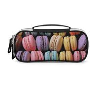 Rrtsmsgh Astuccio per matite con pasticcini aromatizzati a macaron, grande capacità, piccola borsa per il trucco in pelle PU con cerniera e manico, astuccio portatile per ufficio e cosmetici