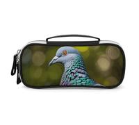 Rrtsmsgh Astuccio per matite con piccione grigio, grande capacità, piccola borsa per il trucco in pelle PU con cerniera e manico, astuccio portatile per ufficio e cosmetici