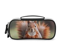 Rrtsmsgh Astuccio per matite con scoiattolo divertente, grande capacità, piccola borsa per il trucco in pelle PU con cerniera e manico, astuccio portatile per ufficio, cosmetici