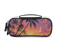 Rrtsmsgh Astuccio per matite con spiaggia tropicale, palma e tramonto, grande capacità, piccola borsa per il trucco in pelle PU con cerniera e manico, astuccio portatile per ufficio, cosmetici