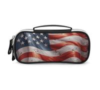 Rrtsmsgh Astuccio per matite con stelle e strisce, grande capacità, piccola borsa per il trucco in pelle PU con cerniera e manico, astuccio portatile per ufficio e cosmetici