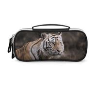 Rrtsmsgh Astuccio per matite con tigre selvatica, grande capacità, piccola borsa per il trucco in pelle PU con cerniera e manico, astuccio portatile per ufficio e cosmetici