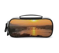 Rrtsmsgh Astuccio per matite con vista del tramonto, grande capacità, piccola borsa per il trucco in pelle PU con cerniera e manico, astuccio portatile per ufficio e cosmetici