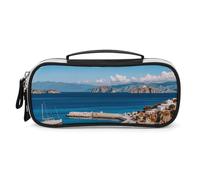 Rrtsmsgh Astuccio per matite con vista sul mare dell'isola greca, grande capacità, piccola borsa per il trucco in pelle PU con cerniera e manico, astuccio portatile per ufficio e cosmetici