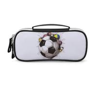 Rrtsmsgh Astuccio per matite da disegno con calcio, grande capacità, piccola borsa per il trucco in pelle PU con cerniera e manico, astuccio portatile per ufficio, cosmetici