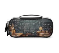 Rrtsmsgh Astuccio per matite matematiche di grande capacità, piccola borsa per il trucco in pelle PU con cerniera e manico, astuccio portatile per ufficio e cosmetici