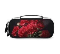 Rrtsmsgh Astuccio romantico con garofano, grande capacità, piccola borsa per il trucco in pelle PU con cerniera e manico, astuccio portatile per ufficio, cosmetici
