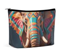 Rrtsmsgh Aztec Elephant Makeup Bag per le donne Portable Travel Toiletry Pouch, PU Leather Cosmetic Bag con cerniera