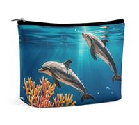 Rrtsmsgh Bella borsa di trucco del corallo dei delfini per le donne portatile di viaggio del sacchetto di toilette del sacchetto, borsa cosmetica del cuoio dell'unità di elaborazione con