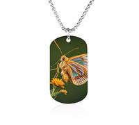 Rrtsmsgh Bella collana con ciondolo rettangolare in acciaio al titanio con ali di falena, collana a catena, gioiello regalo per uomini e donne