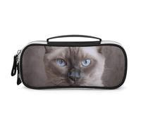 Rrtsmsgh Bellissimo astuccio per matite con gatto siamese, grande capacità, piccola borsa per il trucco in pelle PU con cerniera e manico, astuccio portatile per ufficio e cosmetici