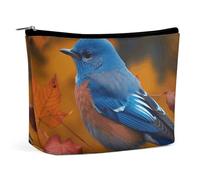 Rrtsmsgh Blue Bird And Leaves Makeup Bag per le donne Portable Travel Toiletry Pouch, PU Leather Cosmetic Bag con cerniera
