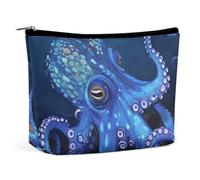 Rrtsmsgh Borsa blu di trucco del polpo per il sacchetto portatile di toilette di viaggio delle donne, borsa cosmetica del cuoio dell'unità di elaborazione con la chiusura lampo