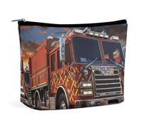 Rrtsmsgh Borsa da trucco per camion dei pompieri per le donne Borsa da toilette portatile da viaggio, borsa cosmetica in pelle PU con cerniera