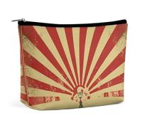 Rrtsmsgh Borsa da trucco vintage con sfondo da circo per donna borsa da toilette portatile da viaggio, borsa cosmetica in pelle PU con cerniera